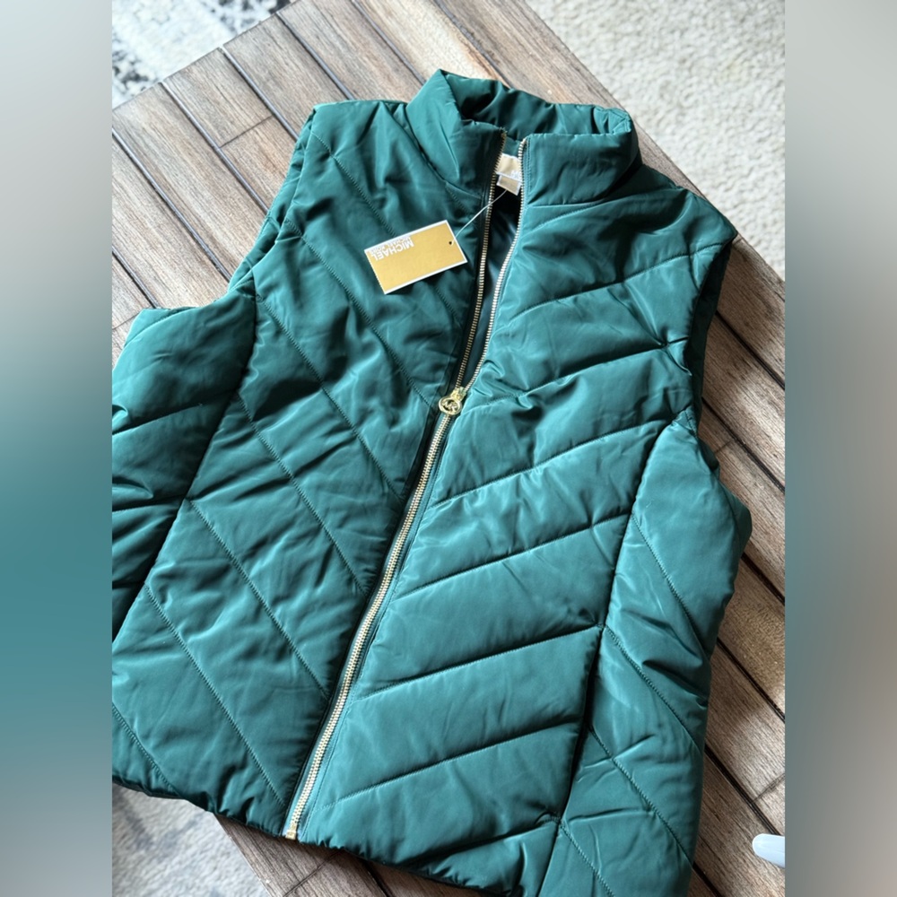 Michael Kors Green Quilted Vest with High Collar